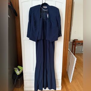 Daymor Couture navy dress with diamond halter neck and blazer / size 14